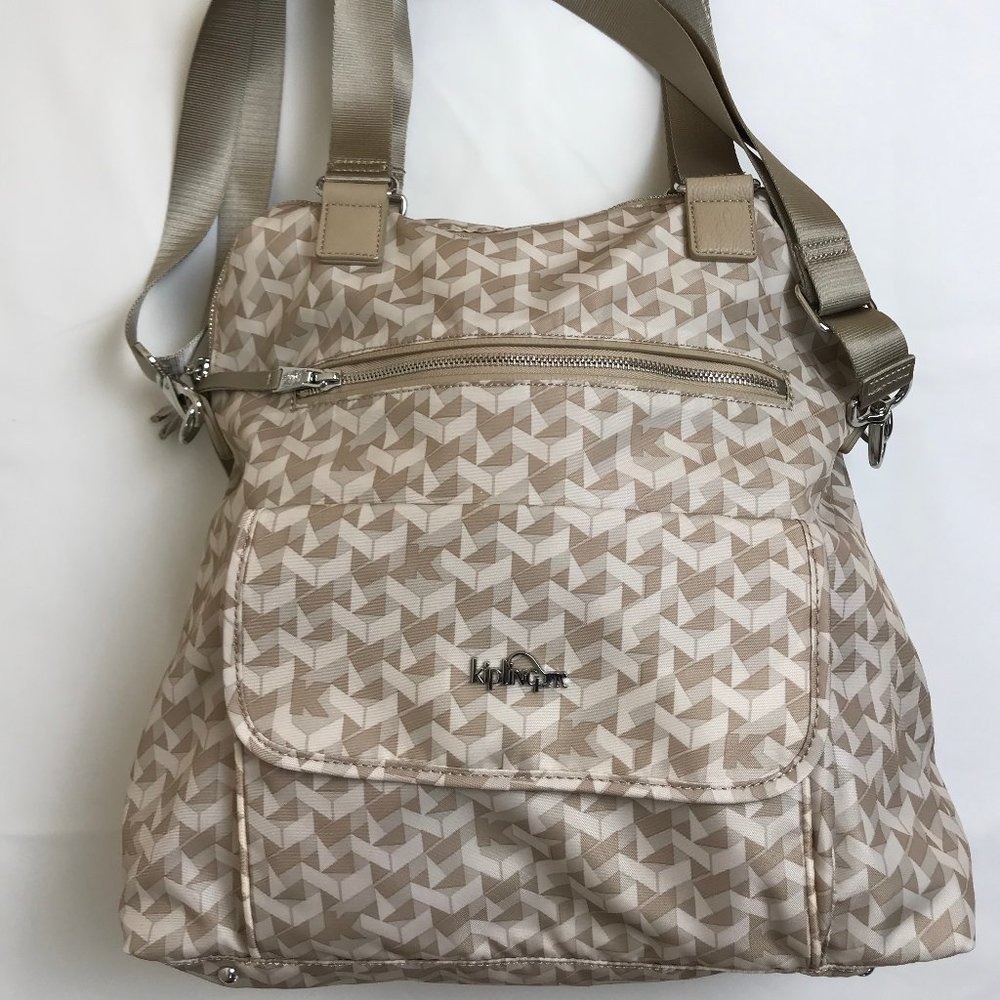 Kipling Camryn Printed Laptop Handbag Beige
